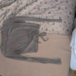 Gray Long Sleeve Tie-Front Top